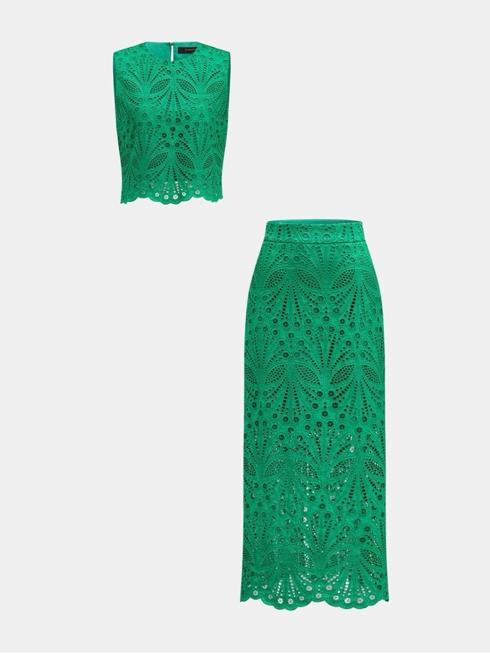 NWT- Commense Green Eyelet Lace Midi Skirt